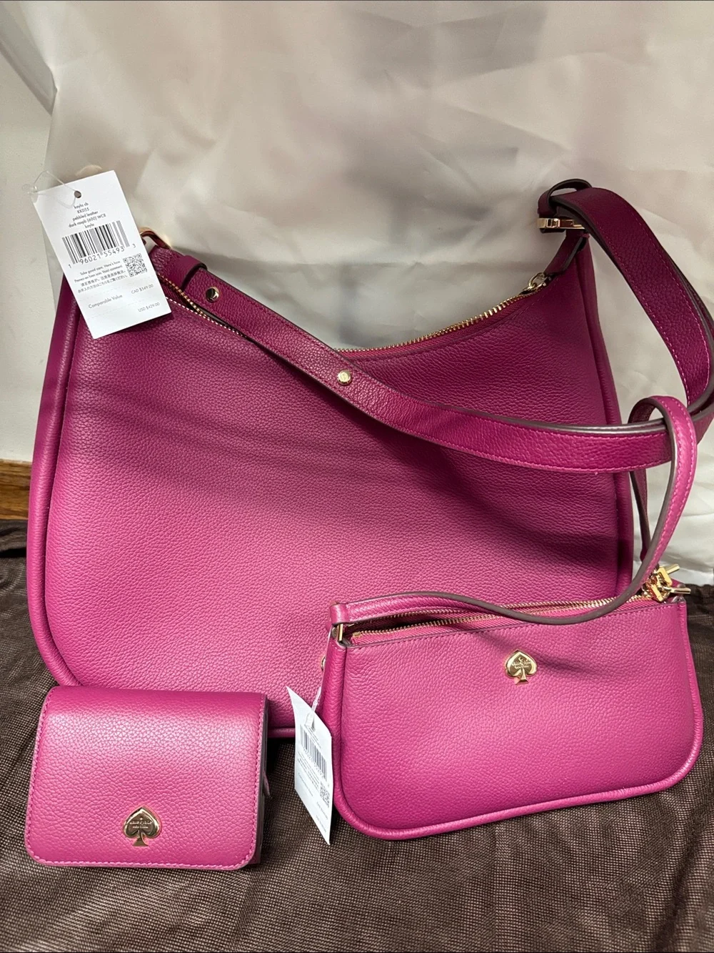NWT kate spade fuchsia leather 3-piece shoulder bag set